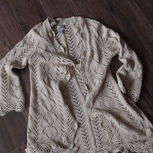 Chico's Oatmeal Color Crochet Cardigan  (6-8)